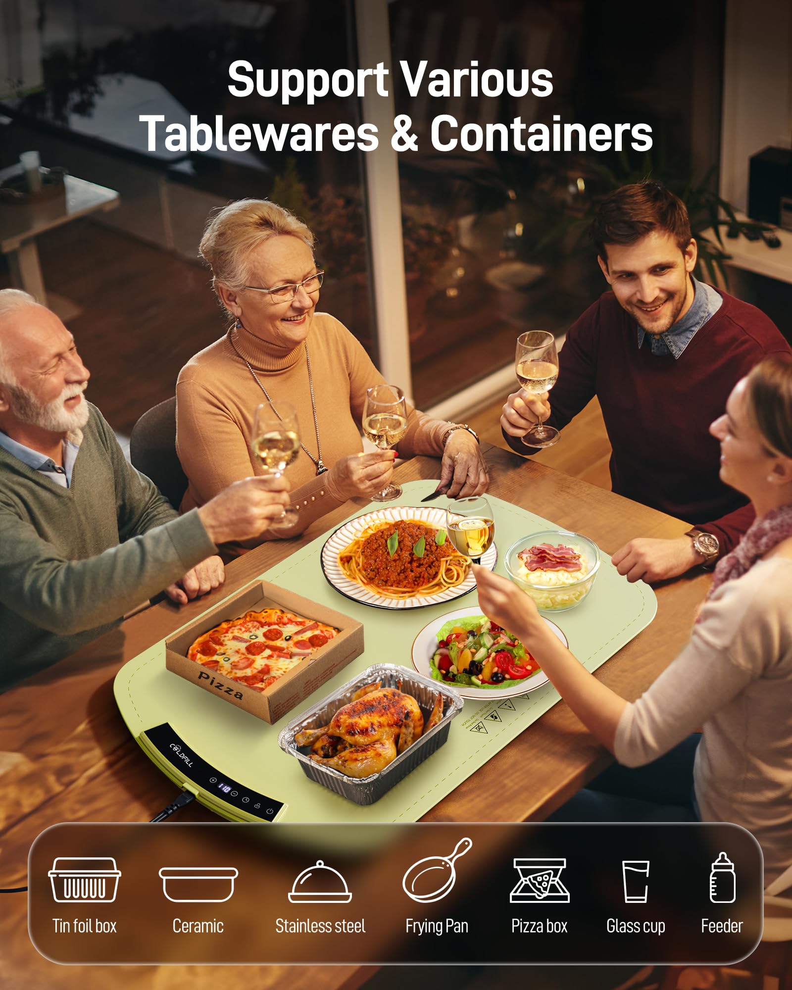 Chauffe Plat Electrique - Chauffe Assiette pour Aliments - Plaque Chauffante Electrique avec Sécurité Enfant, Chauffage de Toute la Surface en 5s, 40°C to 110°C Réglables pour Les Fêtes