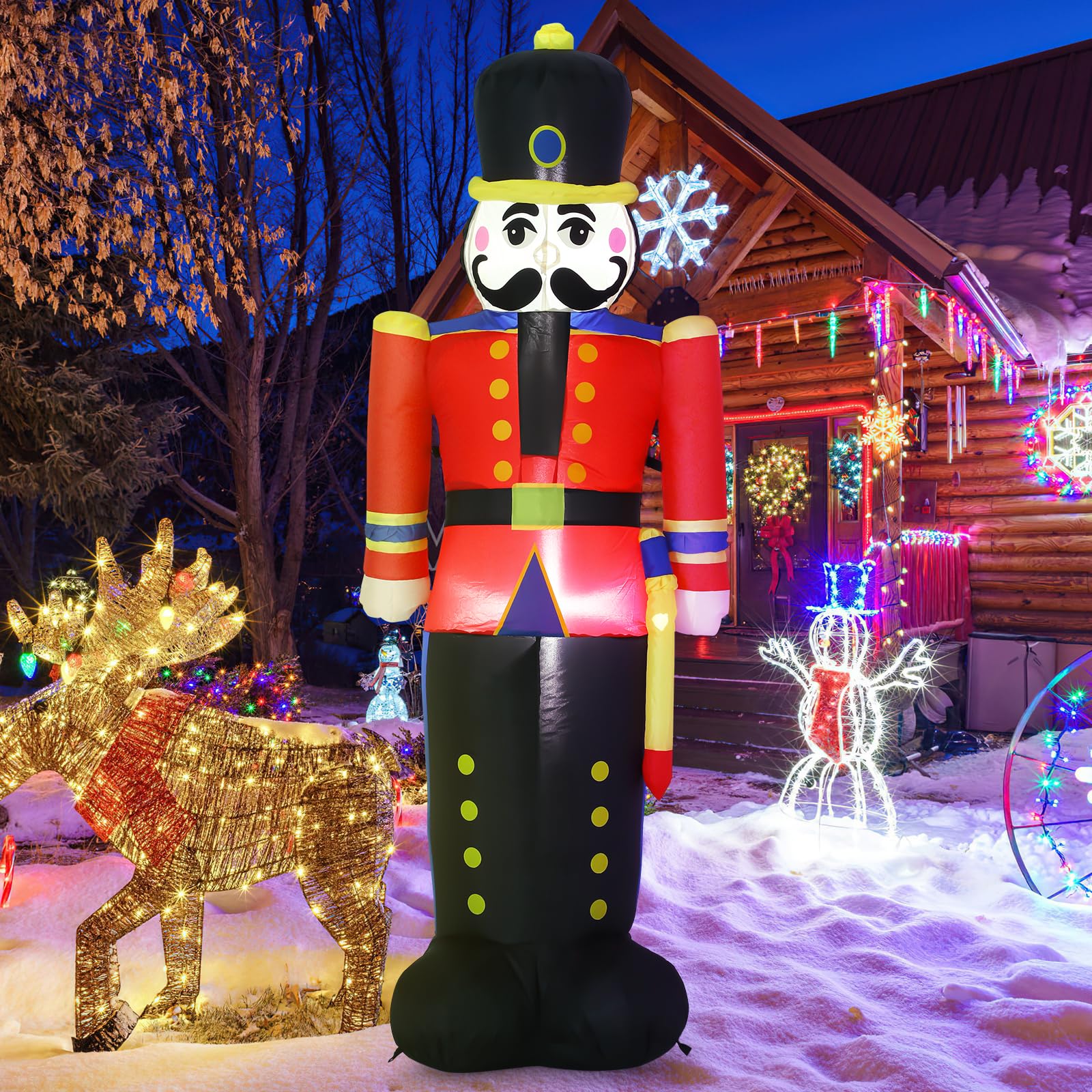 zootop 6 Feet Christmas Inflatable Nutcracker Soldier Decoration Giant Inflatable Standing Soldier with Built-in Lights Blow Up Yard Xmas Decor for Outdoor Indoor Garden Patio Lawn Party Festive Décor