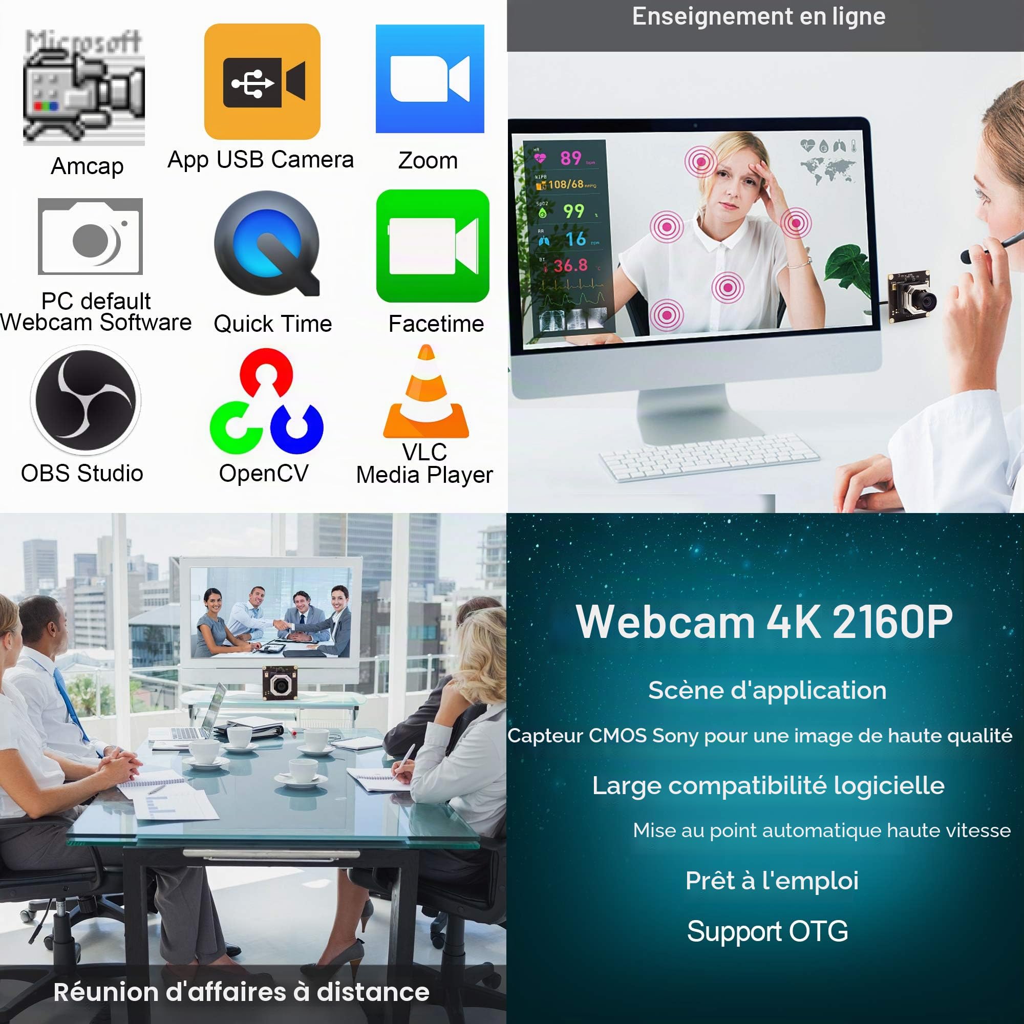 ELP 4K Module de caméra autofocus Ultra HD USB avec objectif sans distorsion IMX415 Capteur 2160P 30fps Webcam USB4K02AF-V100