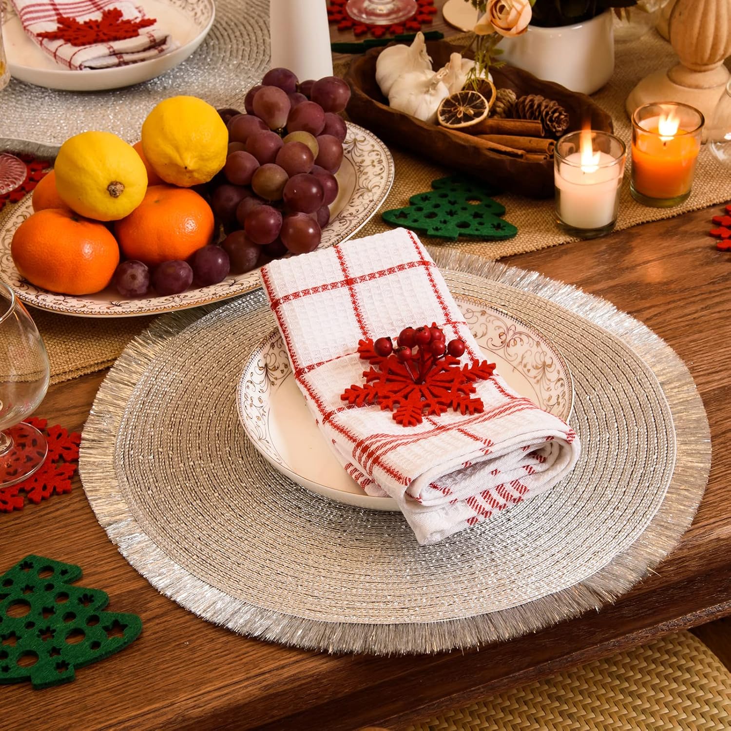 AHHFSMEI Round Braided Placemats Set of 6 Round Table Mats for Dining Tables Natural Woven Heat Resistant Place mats 15 Inch(Silver Shine) : Home & Kitchen