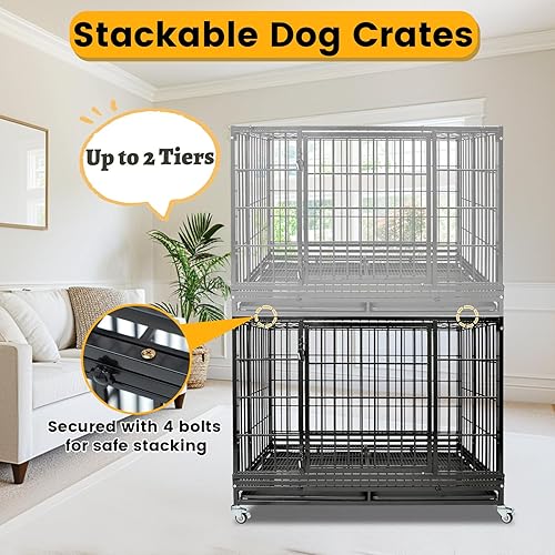 Miniatura 2 de Jaula para perros indestructible de alta resistencia de 47 pulgadas con bandeja extraíble, jaula de metal a prueba de escape, para interiores con