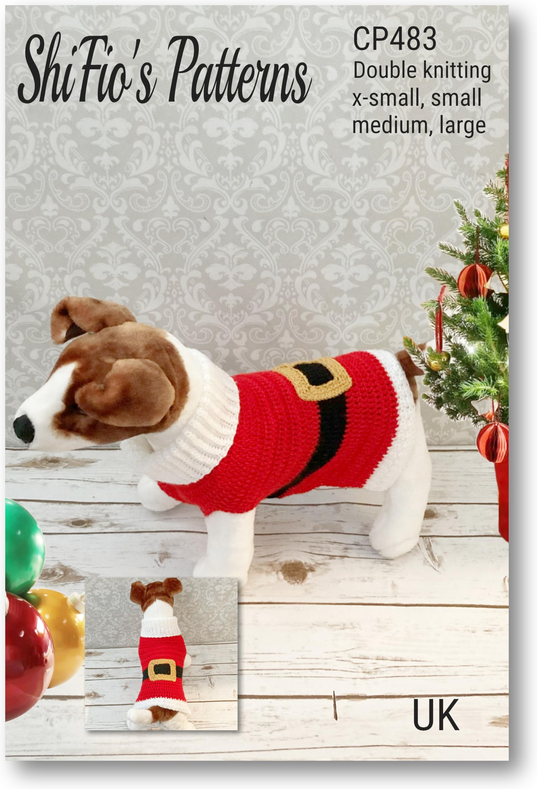 Santa Dog Coat Crochet Pattern Make it in Double Knitting, 4 Sizes, ex small. small, medium large DK, CP483