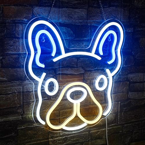 Miniatura 2 de NOSUN Letreros de neón para decoración de pared, letreros LED de animales para decoración de pared de dormitorio, bulldog francés, letreros de luces