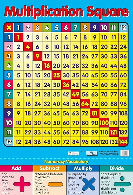 Multiplication Square - Educational Times Table Poster - 40x60cm