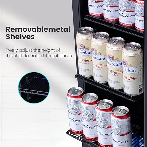 Miniatura 3 de Refrigerador de bebidas de 15 pulgadas debajo de la encimera, refrigerador de bebidas de 130 latas con puerta de vidrio templado y cerradura,