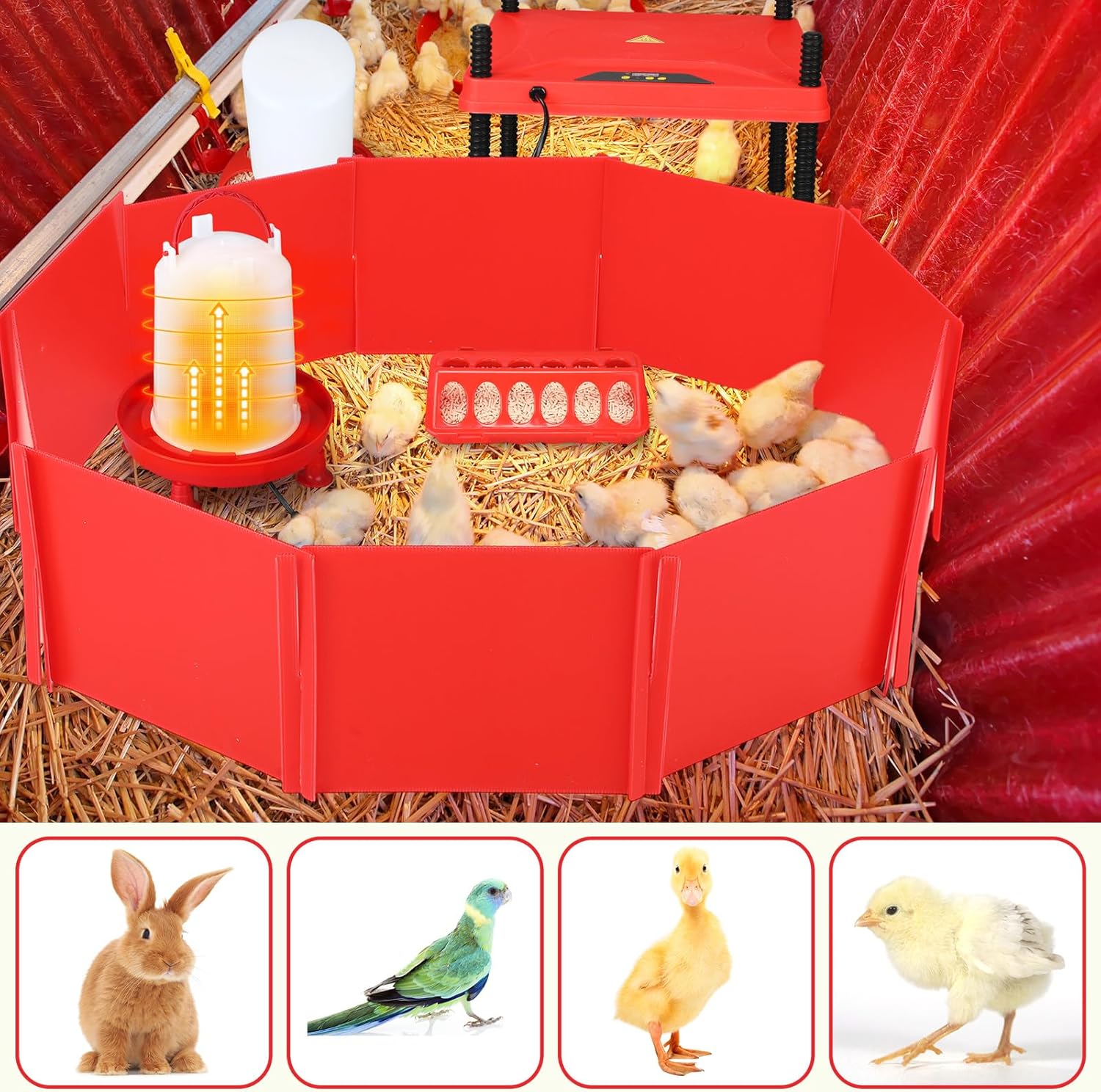 8 Pcs Brooder Box for Chick Starter Kit Include Brooder Heating Plate Chicken Pen Chicken Waterer Feeder Perch Flip Top Poultry Feeder Brooding Box Heat Poultry Waterer for Chick Duck
