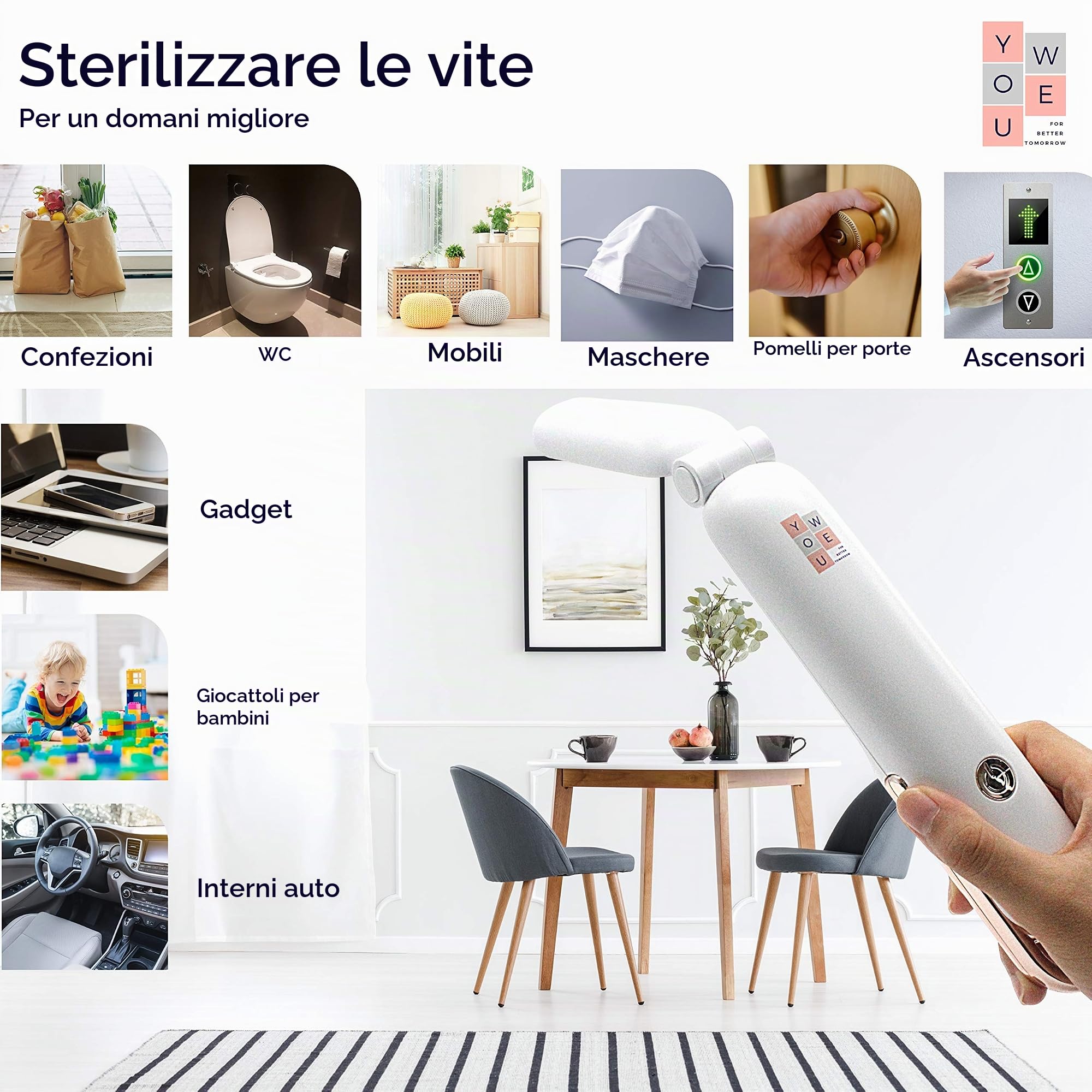 Sterilizzatore UV portatile, Potente impulso a 16 LED, Design elegante, ricaricabile, pieghevole, Sterilizzatore UVC facile da trasportare con dispositivo di spegnimento automatico.