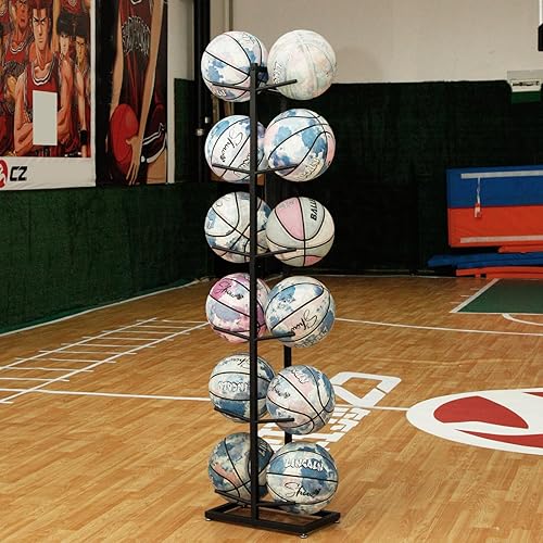 Miniatura 2 de Estante de baloncesto, 12 bolas de metal para el hogar, garaje, rugby, baloncesto, fútbol, voleibol, almacenamiento, color negro