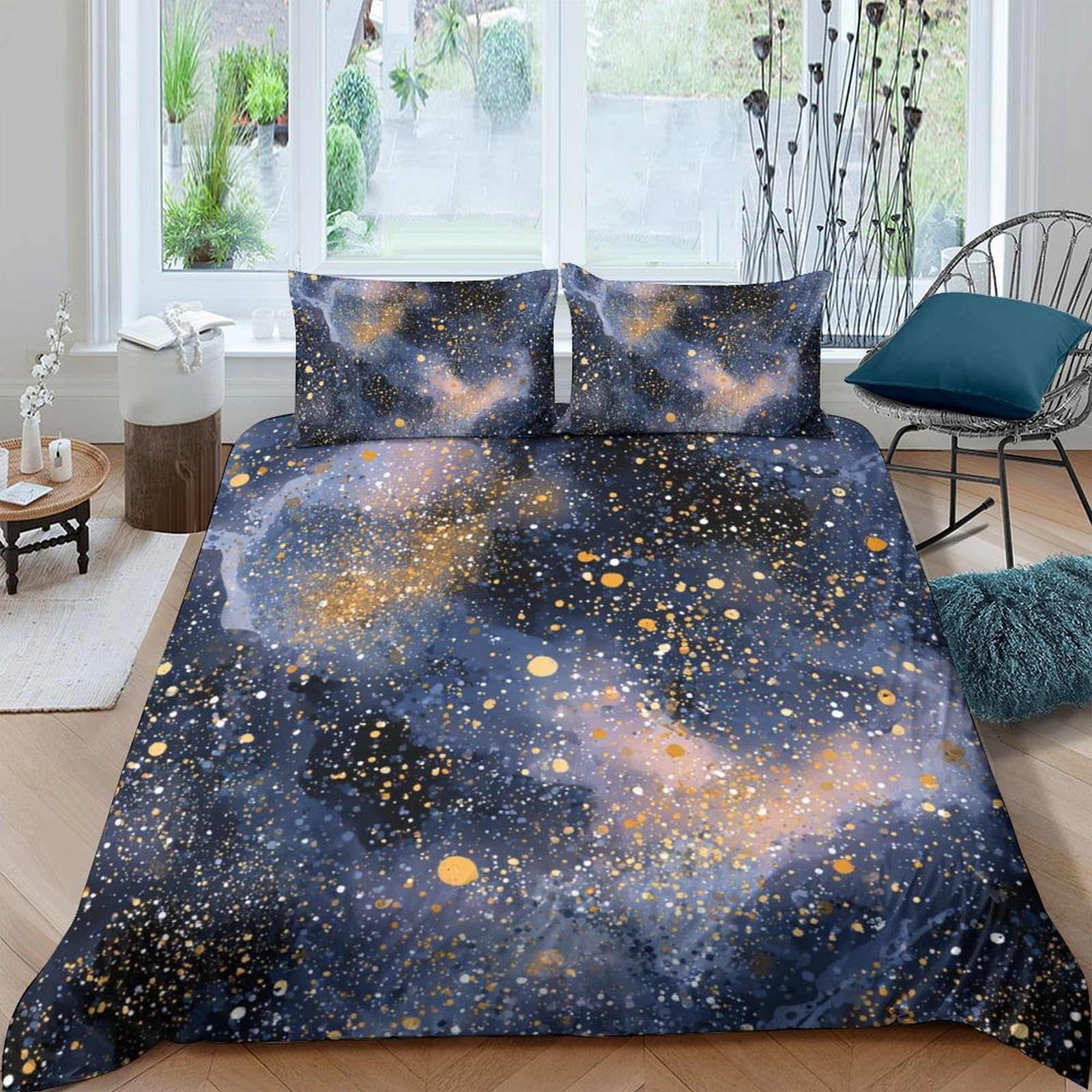 Ctjqhvkz Style-9 3D Printed Galaxy Starry Sky Fitted Sheet Microfiber Soft Durable Cosmic Nebula Bed Sheet For Bedroom Guest Room Mattress Decor Single（135X200cm）