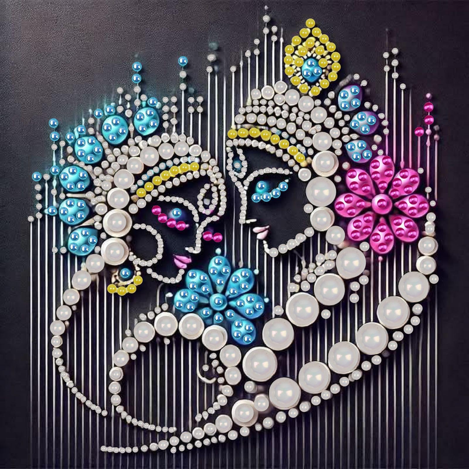 Pearl Art Painting Kit, 5D Creative Pearl Art Painting, Handmade Gem Dot Picture Craft for Home Wall Decor Present Set Unframed 25x25CM-09-Hindu God