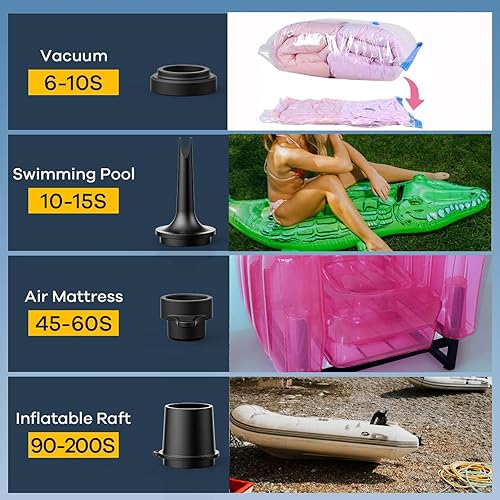 Miniatura 3 de Bomba de aire eléctrica para inflable con 3 boquillas, 110 V CA12 V CC, bomba de colchón de aire portátil, inflador de llenado rápido, bomba de aire