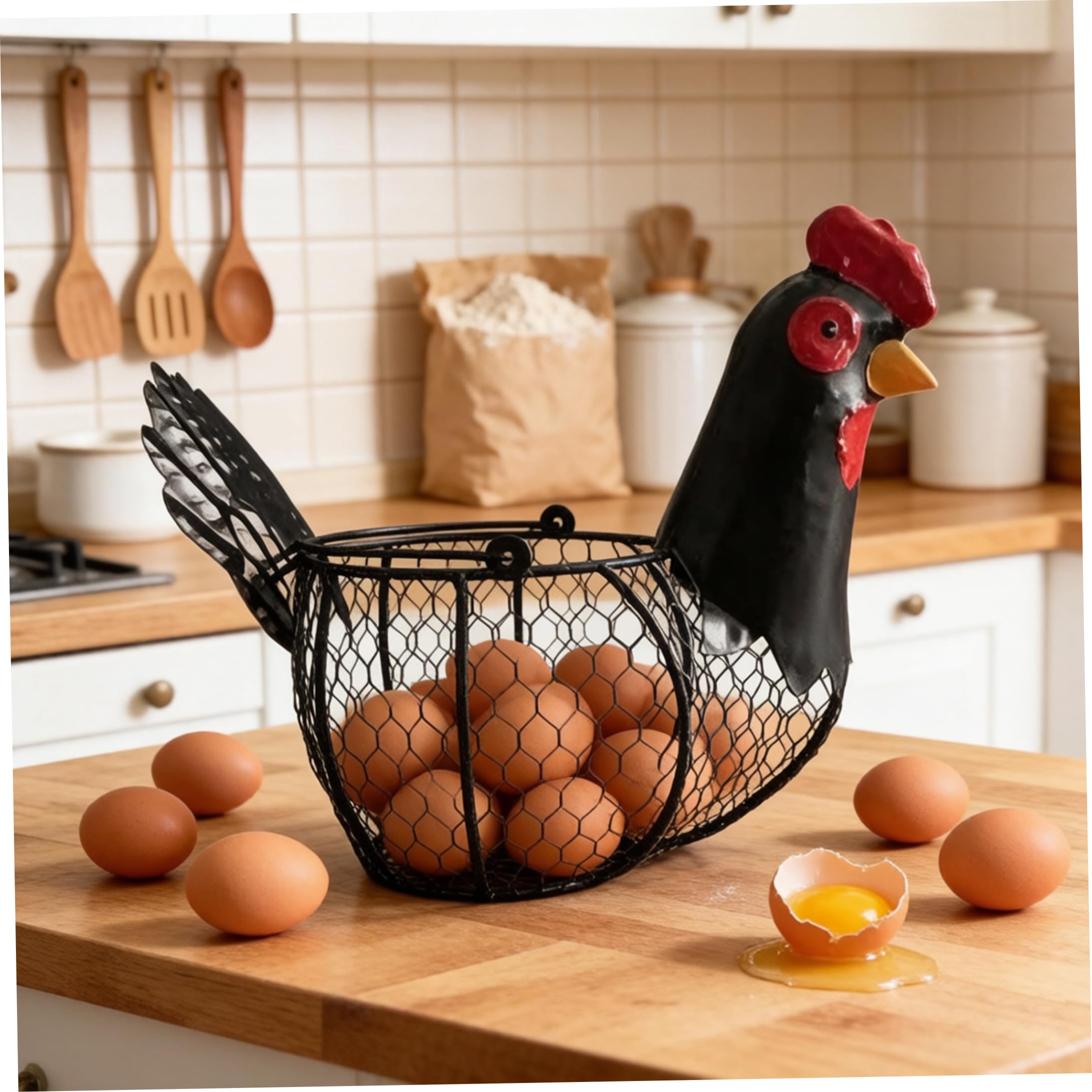 Cesta para huevos para recolectar huevos frescos Cesta para de gallina de alambre vintage Negro