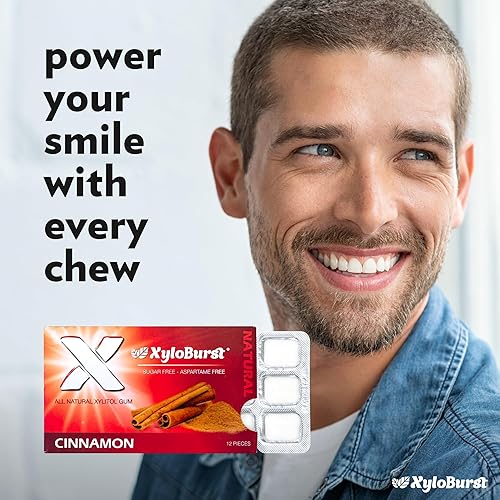 Miniatura 8 de XyloBurst Goma de mascar de xilitol  Sin azúcar, sin gluten, apto para dieta cetogénica, sin aspartamo, goma de mascar para la salud bucal  Canela