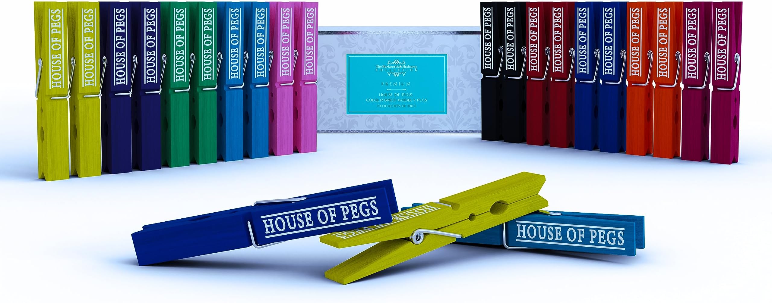 Wooden Clothes Pegs for Creative Projects | 100 Premium 10cm Long | Strong Birch Wooden Laundry Pegs | Ideal for Various Arts & Craft Projects, Package Sealing (Collection of 100 | Multi-Colour)