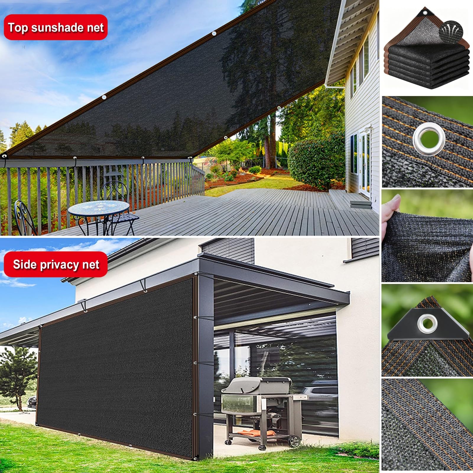 90% Rete Ombreggiante 3x4m Telo Esterno Con Occhielli,Rete Antigrandine Frangivista Balcone Resistente Ai Raggi UV,Vela Ombreggiante Traspirante Robusta Per Giardino Pergola Cortile(5x6m)