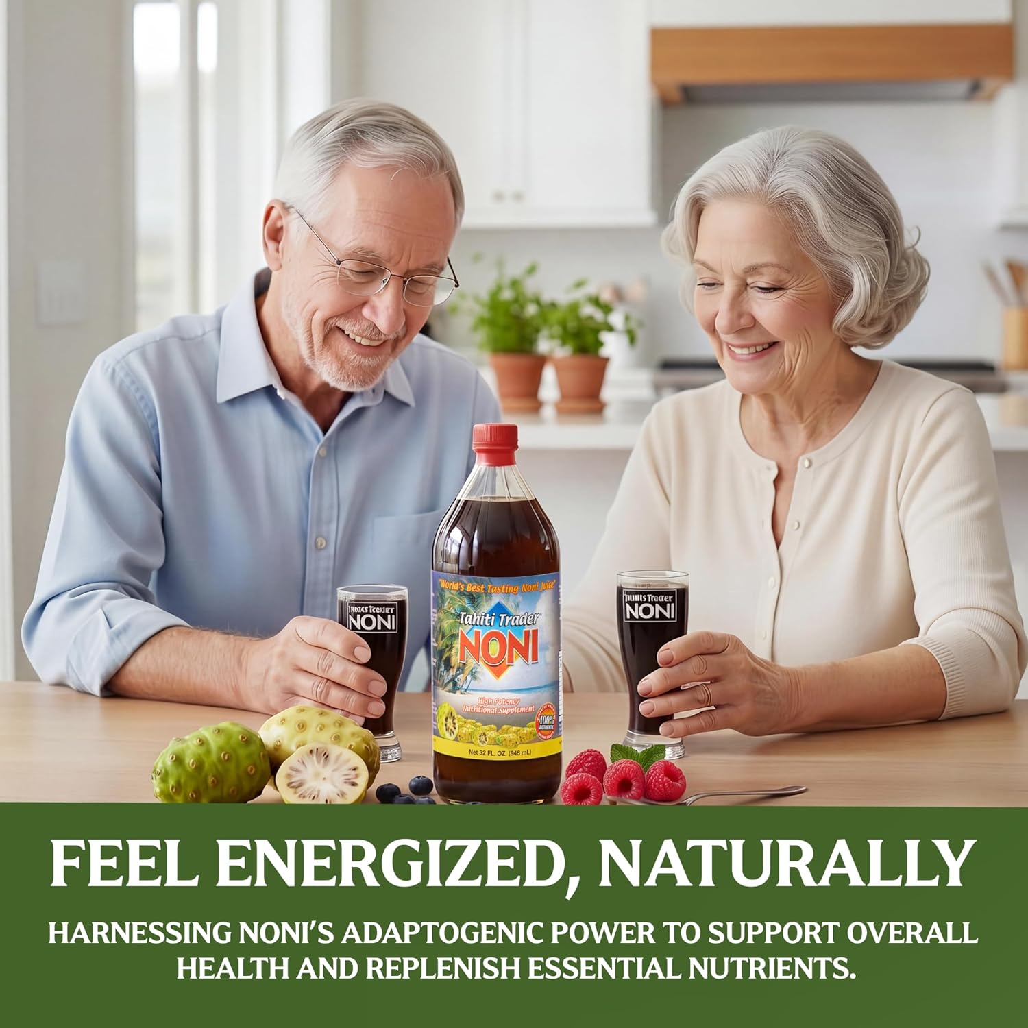 100 Pure Organic Noni Juice – Tahitian Noni Juice Original Formula | Natural Noni Fruit & Noni Leaf Extract | Non-GMO, No Artificial Additives | Vinali - (32oz, 2 Pack)