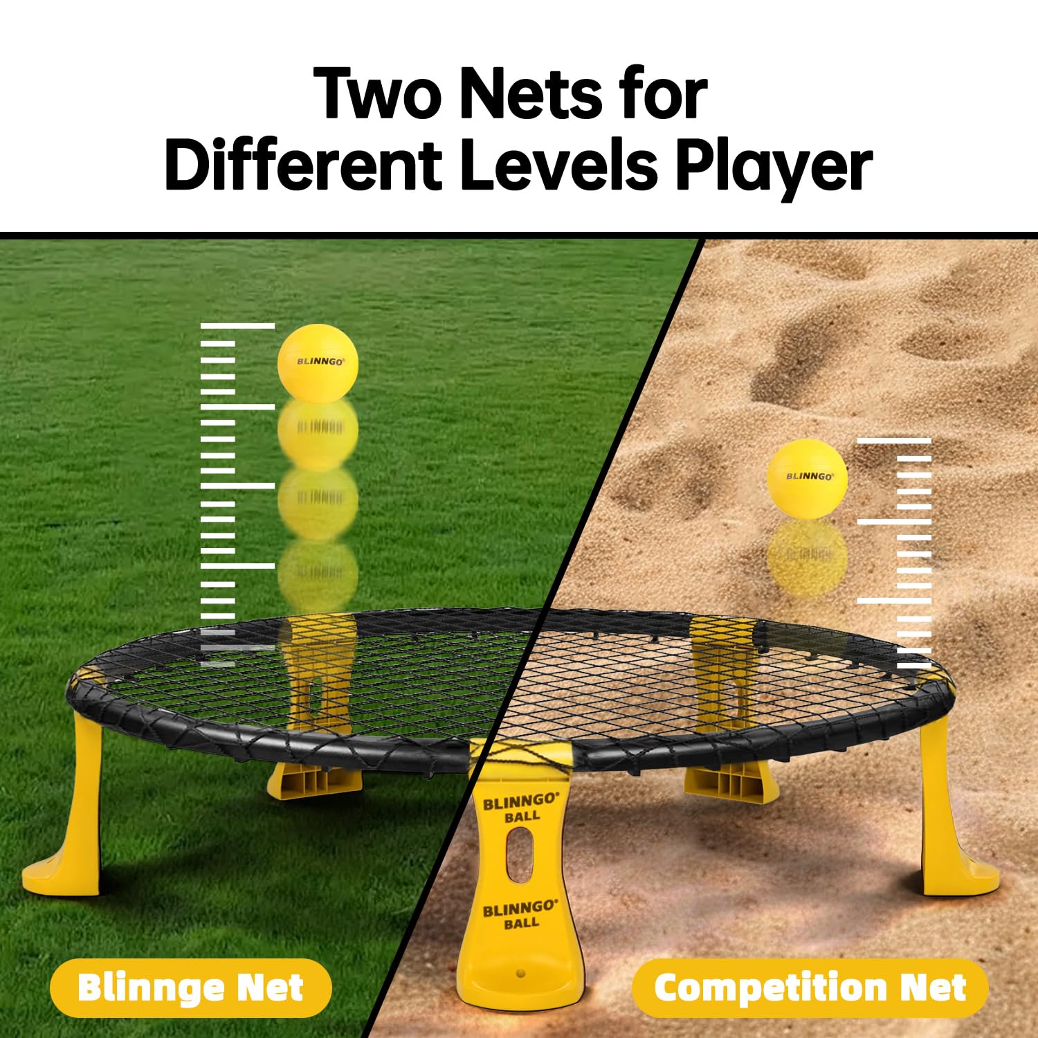 Roundnet - Juego de 3 bolas, disponible todo el día, juego de red redonda con tira de luz, césped, playa, patio trasero, juego de red redonda para principiantes y jugadores