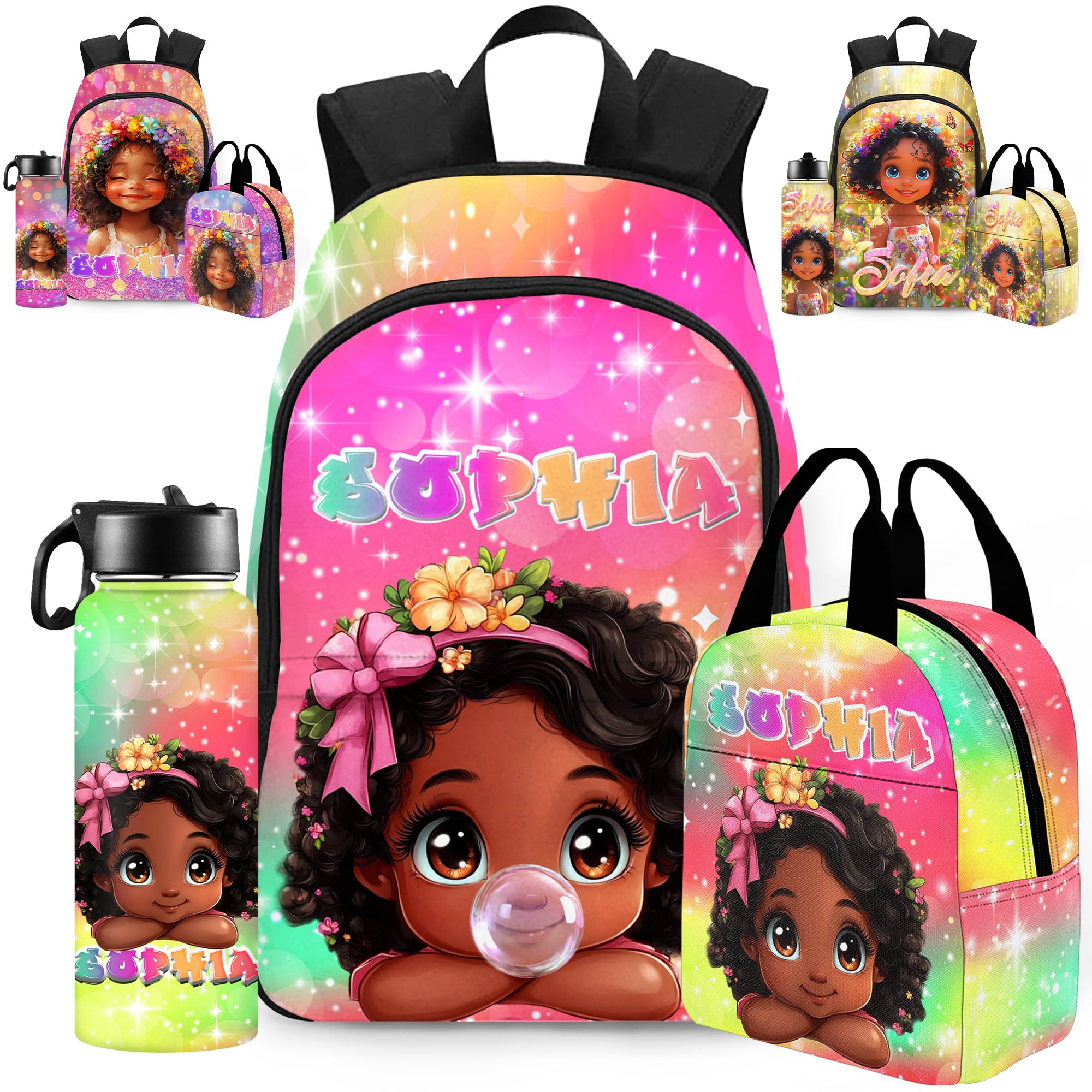 Custom Kids Backpack for Grils Personalized Backpack with Kid's Lunch Box Back to School Supplies for Kids BackPack for Primary Students Children