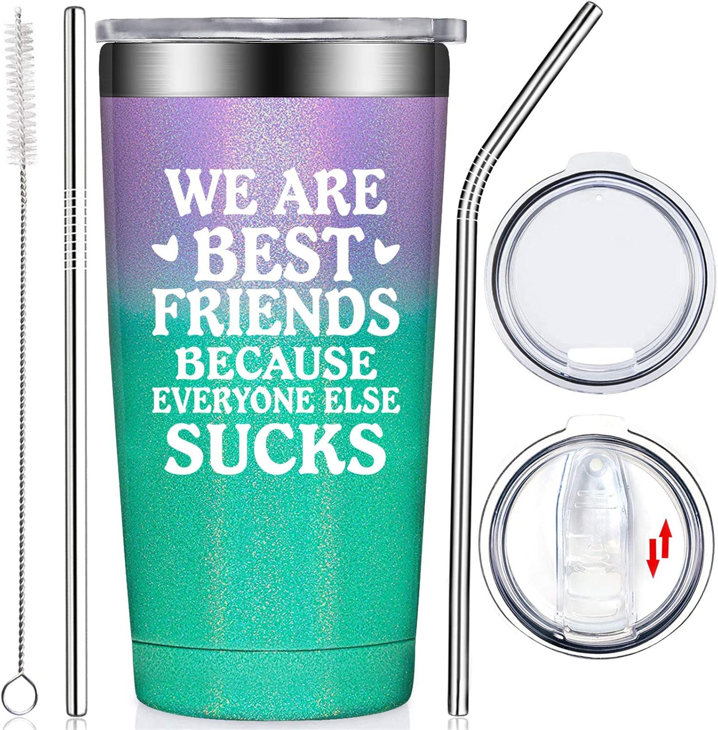Best Friends Gifts for Women - Funny Friendship Birthday Gifts for Best Friend, Female Friends, Bestie, BFF - 20oz Tumbler Cup - Glitter Mermaid