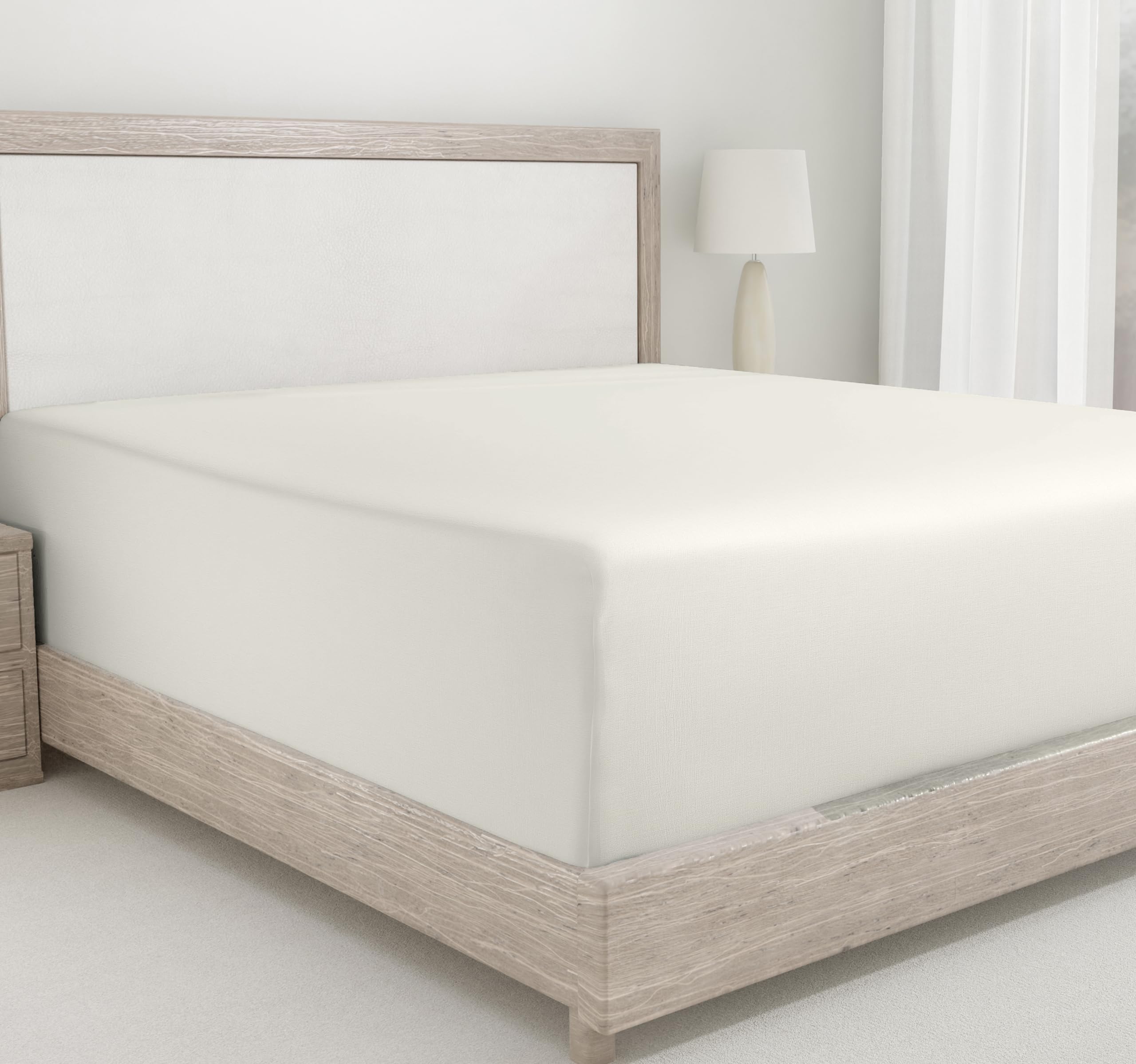 Fitted Cotton Sheet Queen, Deep Pocket Soft 400 Thread Count 100% Cotton Sateen, No Pop-Off Elastic, Durable Fitted Sheet Only - Ivory (Pale Tone)