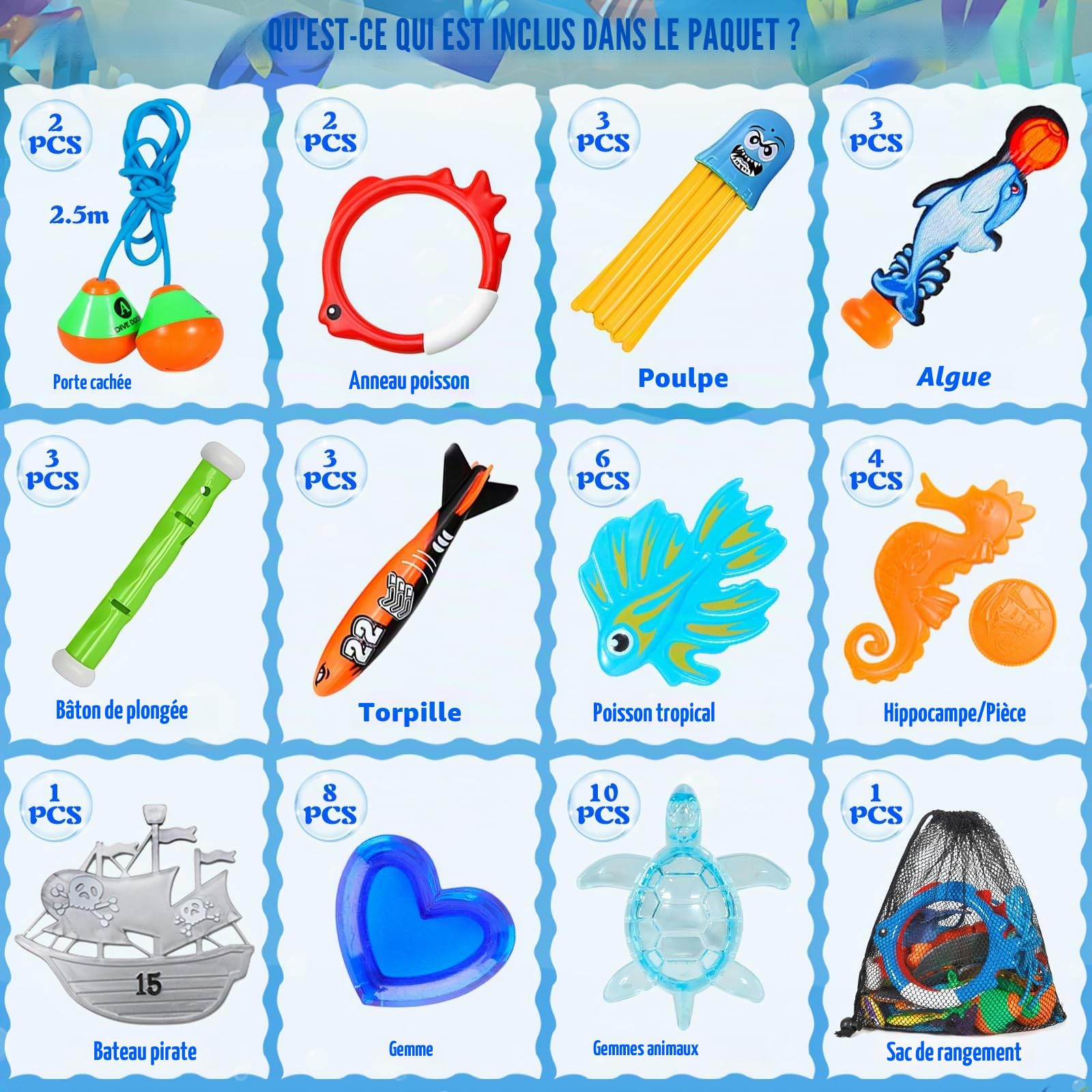 46pcs Jouet de Plongée, Jouets de Natation pour Piscine de Plongée, Jeux d Eau Exterieur pour Enfantsé