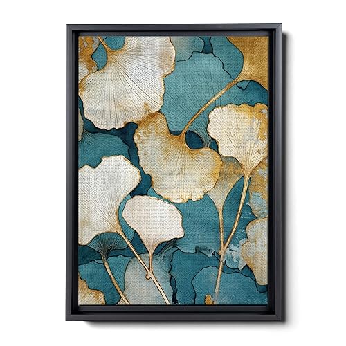Gold Turquoise Ginkgo Leaf Print, Captivating Plants Wall Art, Ginkgo Biloba Leaf Print Painting, Embrace the Serenity of Nature