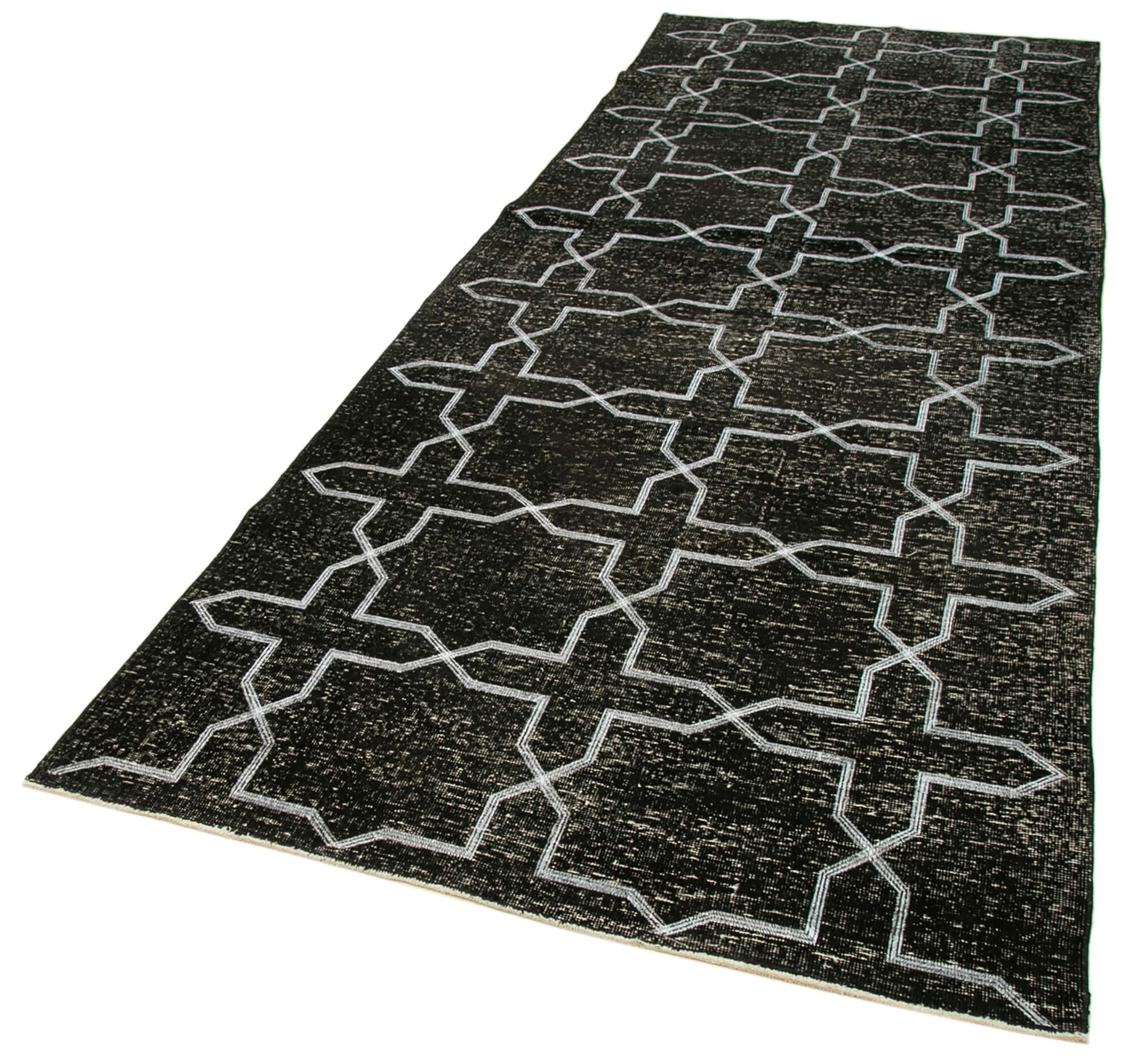 47 x 127 - 139 x 384 Cm Geometric Carpet Black Geometric Bohemian Wool Cotton Handmade Handknotted Vintage