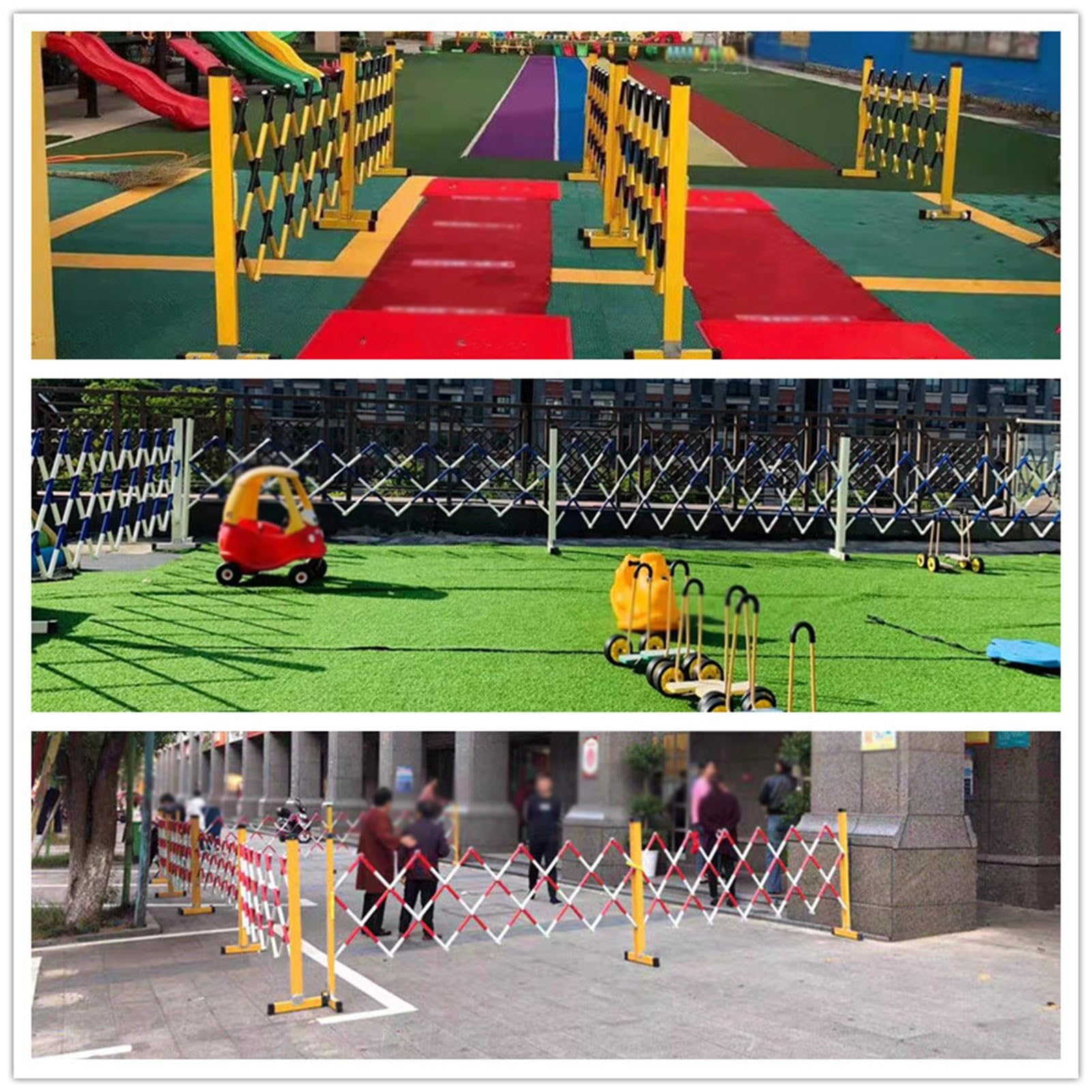 Industrielle erweiterbare Absperrung, Außenzaun für Verkehrssicherheit, Einfahrt, flexibel, zusammenklappbar, tragbar, mobiles Verkehrsbarrierentor, Garage, Baumaschinen, Schwarz und Gelb, 1