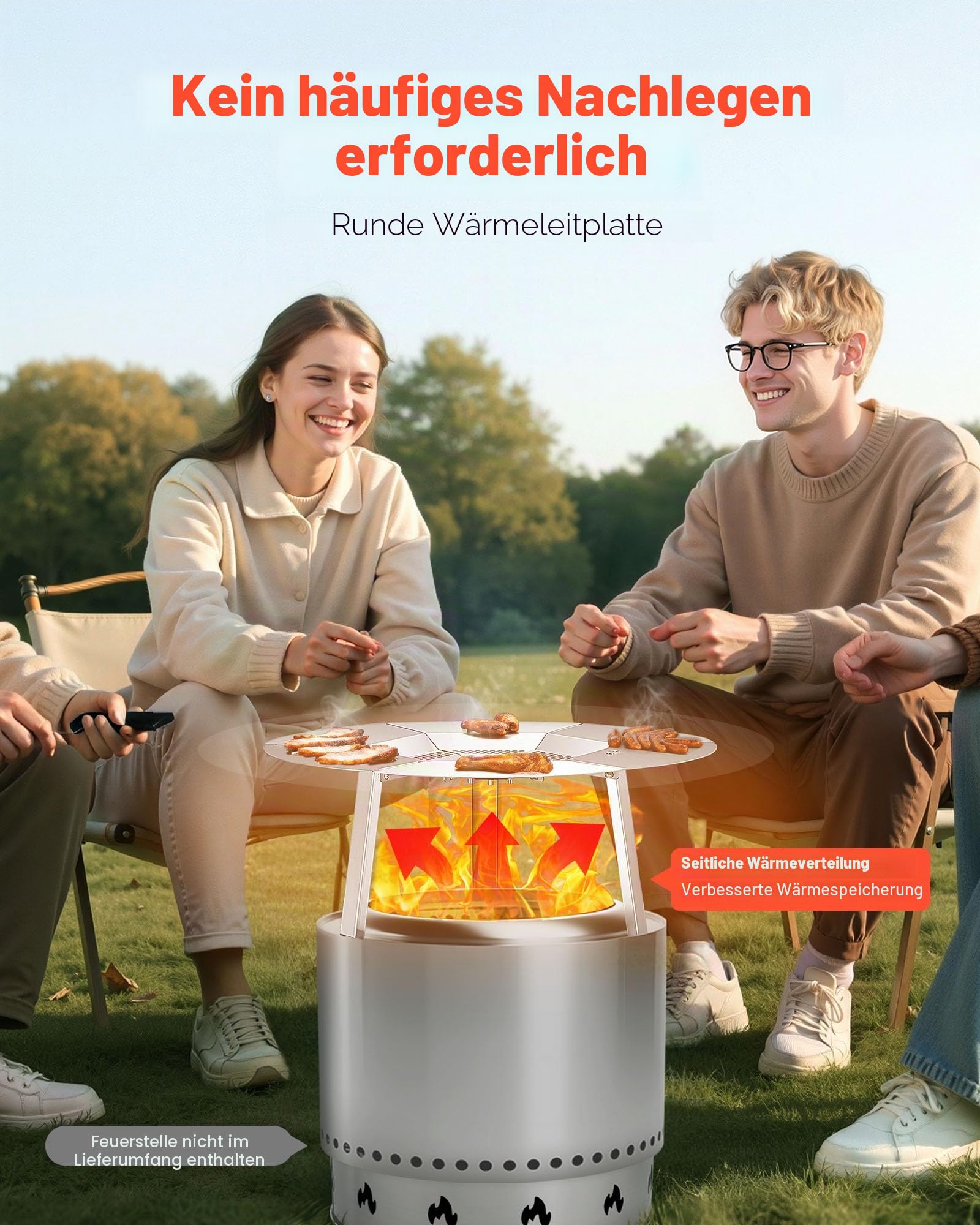 VEVOR Wärmeverteiler für Feuerschale, φ 635x254 mm Lagerfeuer-Hitzeschutz rund für Holzfeuerstelle, Hitzeverteiler aus Edelstahl 304, abnehmbare Brennerabdeckung, Campingzubehör