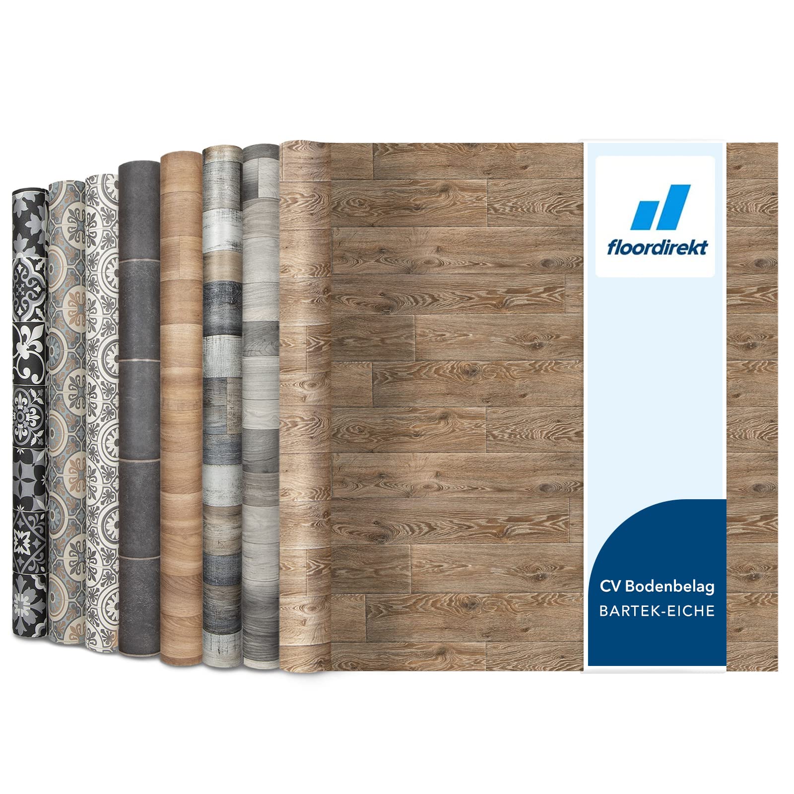 Floordirekt CV PVC Vinyl Flooring, Wood Effect Flooring Cover Rolls, Realistic Cushion Vinyl Floor for Kitchen, Bedroom, Homes, Hallways, Living Room (200 x 200 cm, Bartek Oak Raymond 4)