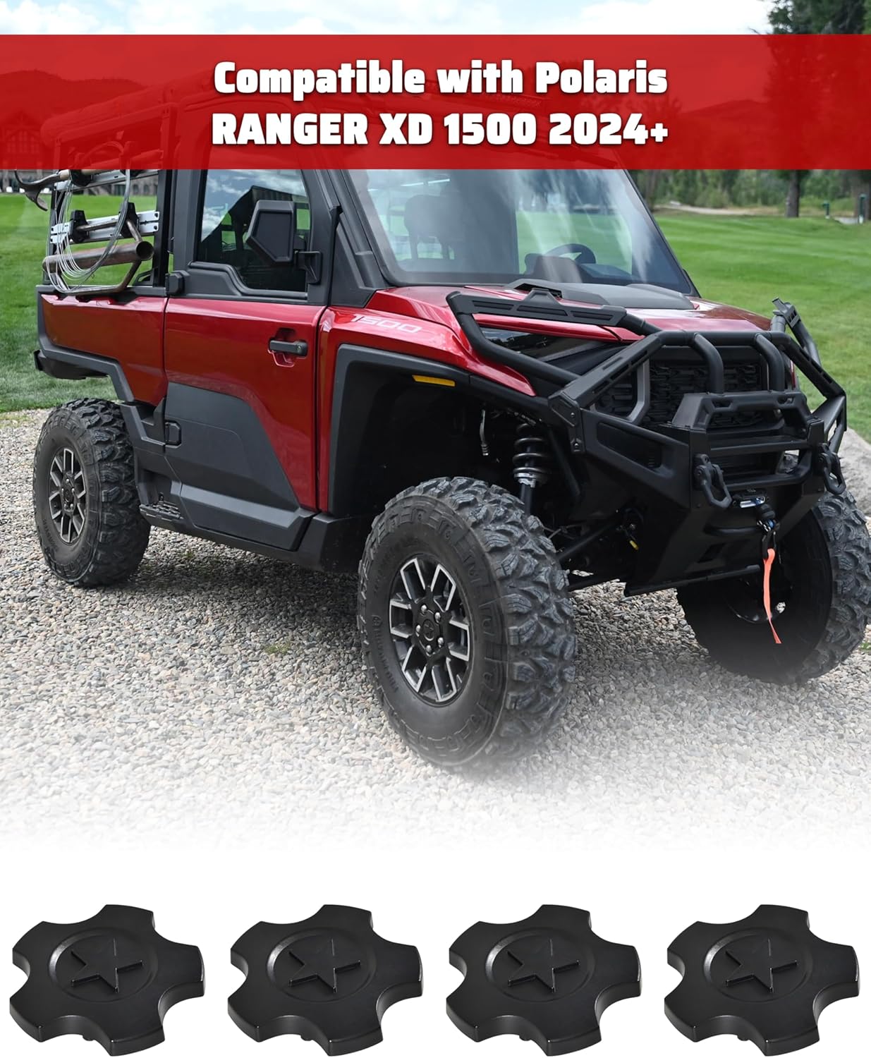 Center Hub Caps for Polaris Ranger XD 1500 Northstar Edition 2024 2025, UTV Black Wheel Caps Dust Tire Rim Hub Covers for Ranger 1500 Accessories, Durable PP, 4PCS
