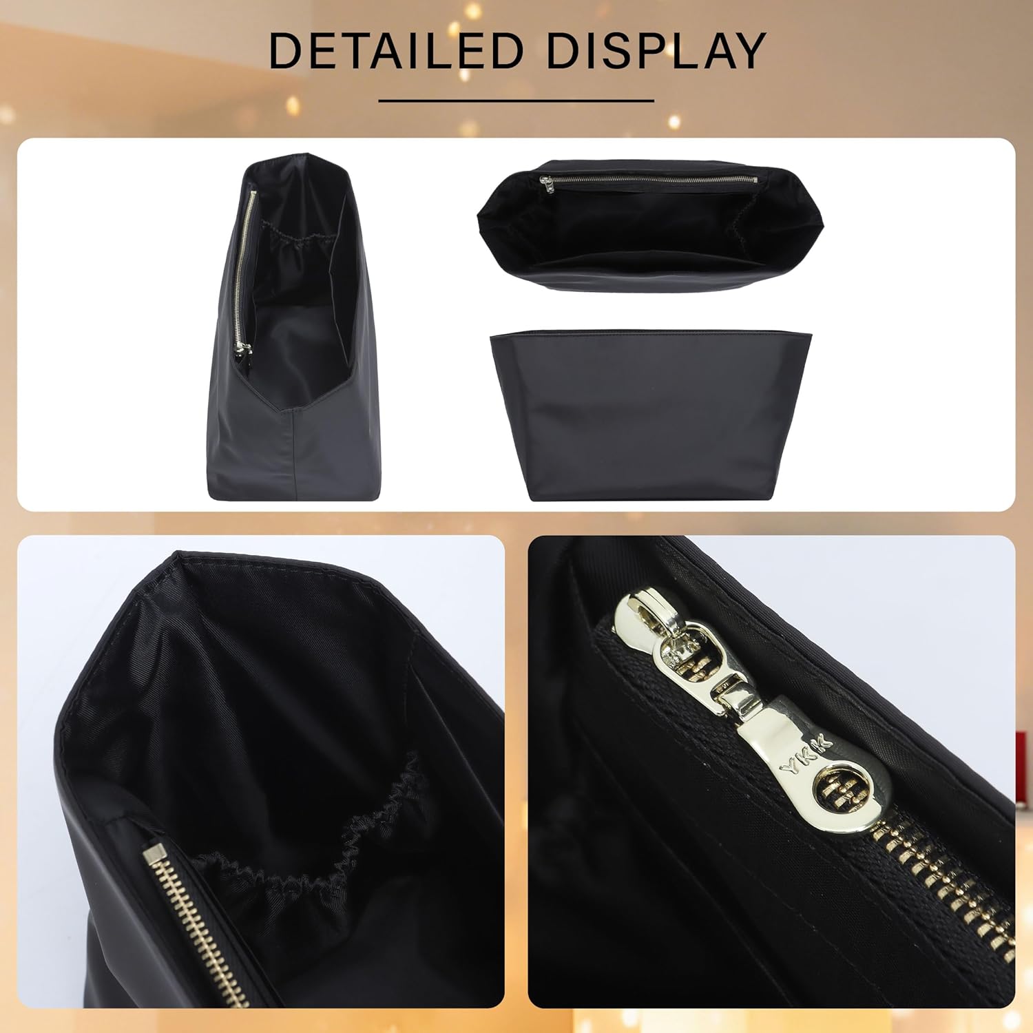 Soft Nylon Purse Organizer Insert for Longchamp Le Pliage L Tote Bag,Lightweight Luxury Long Champ Large Tote Divider Shaper with Cup Holder,Zipper Bags Inner Linner with 7 Deepened Pockets,L/Black