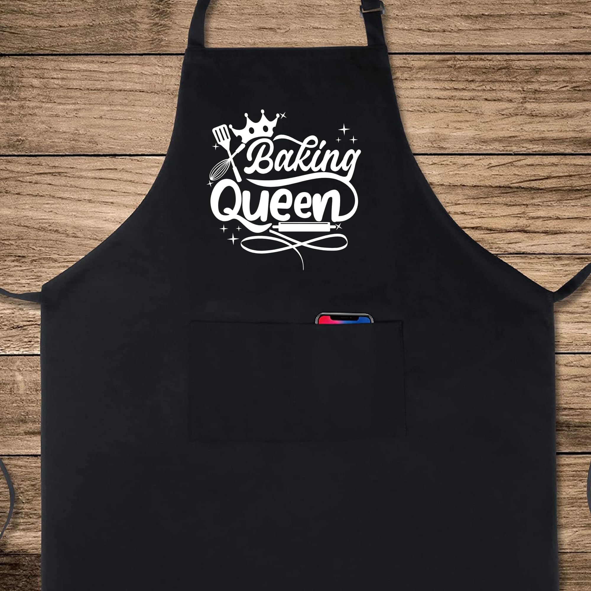 Delantales de Baking Queen para mujer, divertido delantal impreso, regalo para su chef, delantal de cocina, delantal de barbacoa, regalo para mamá, Negro, Taille unique