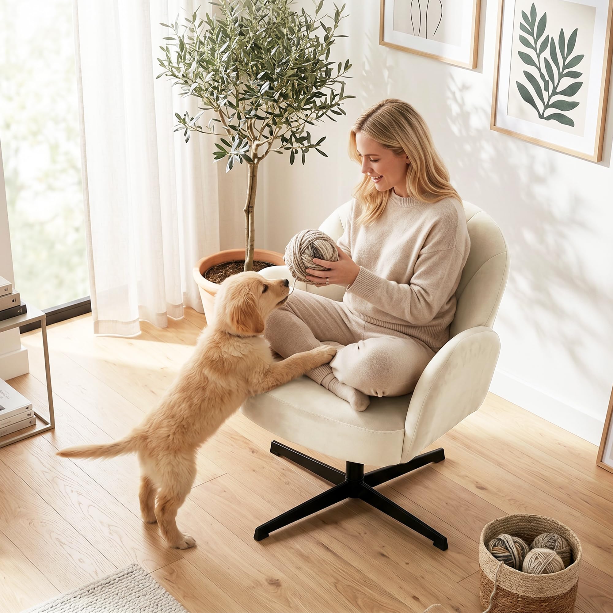 HOMCOM Sillón Giratorio Concha tapizado Beige