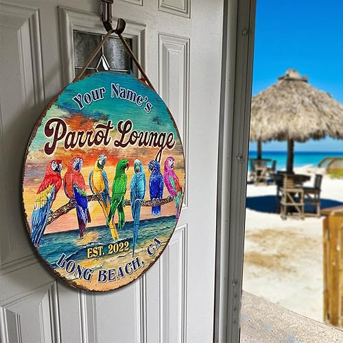 Miniatura 6 de WODORO Letrero de madera tropical de Tiki Bar Parrot con diseño de loro, placa de pared para patio trasero, piscina, parrilla, porche, terraza,