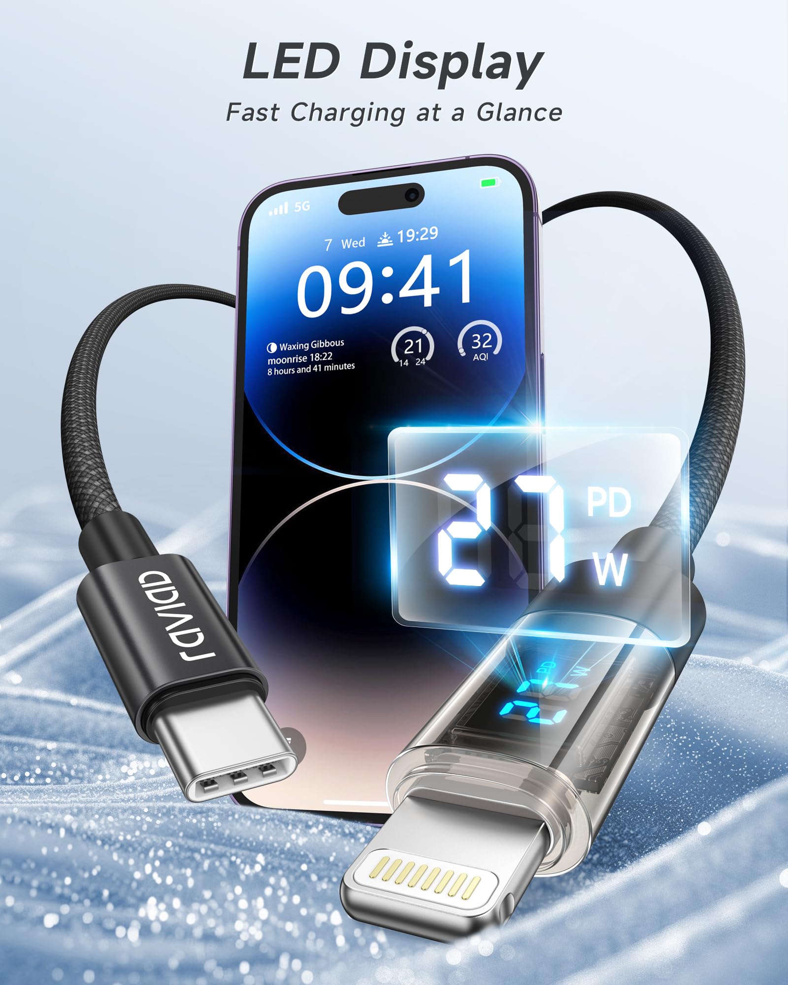 RAVIAD Kabel USB C Lightning 1 m [certyfikat MFi] Power Delivery 27 W Nylon typ C to Lightning kabel do ładowania do iPhone 14/13/13 Pro / 13 Pro Max / 13 Mini / 12 / 12 Pro Max/12 Mini/11 Pro/X/XS/XR