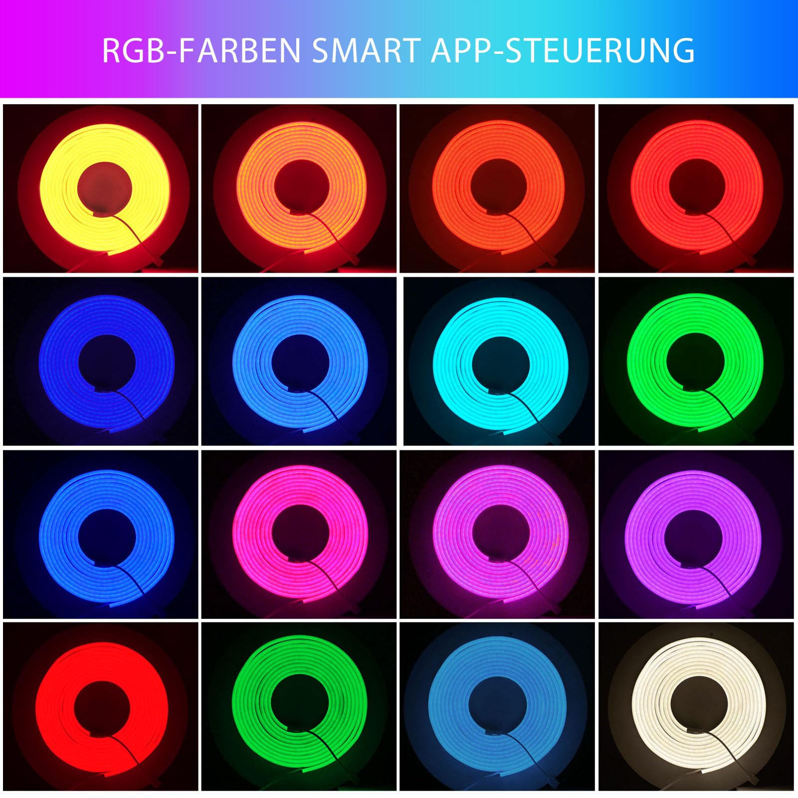 Neon LED Strip RGB Streifen 16 Farbwechselnde Schlauch IP65 Wasserdichte Flexible mit Fernbedienung APP-Steuerung für Wohnzimmer Schlafzimmer Wand Deko inklusive Netzteil (12 V,5M)
