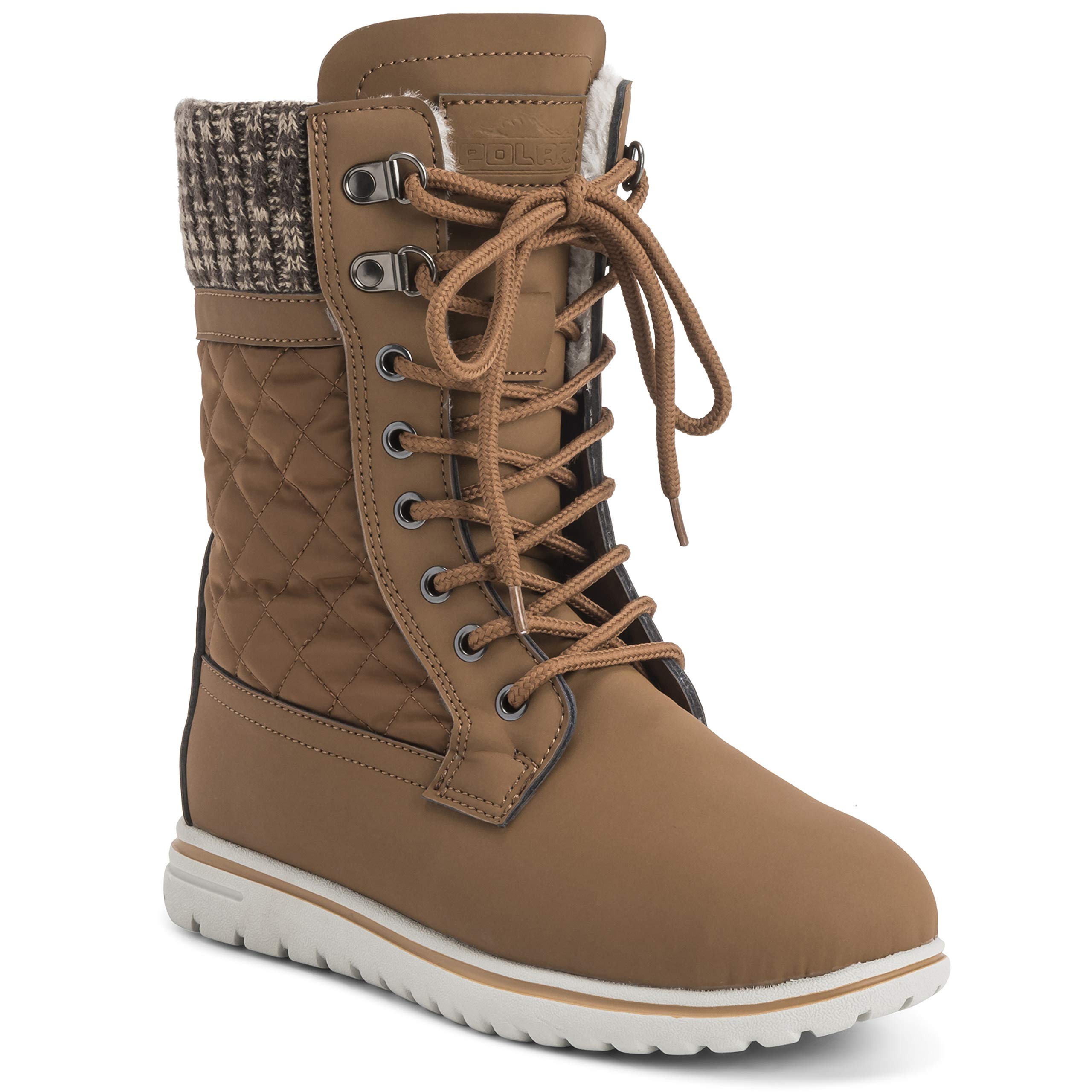 Polar Boot Womens Quilted Short Snow Winter Faux Fur Warm Durable Waterproof Boots - 9 - TAN42 AYC0527