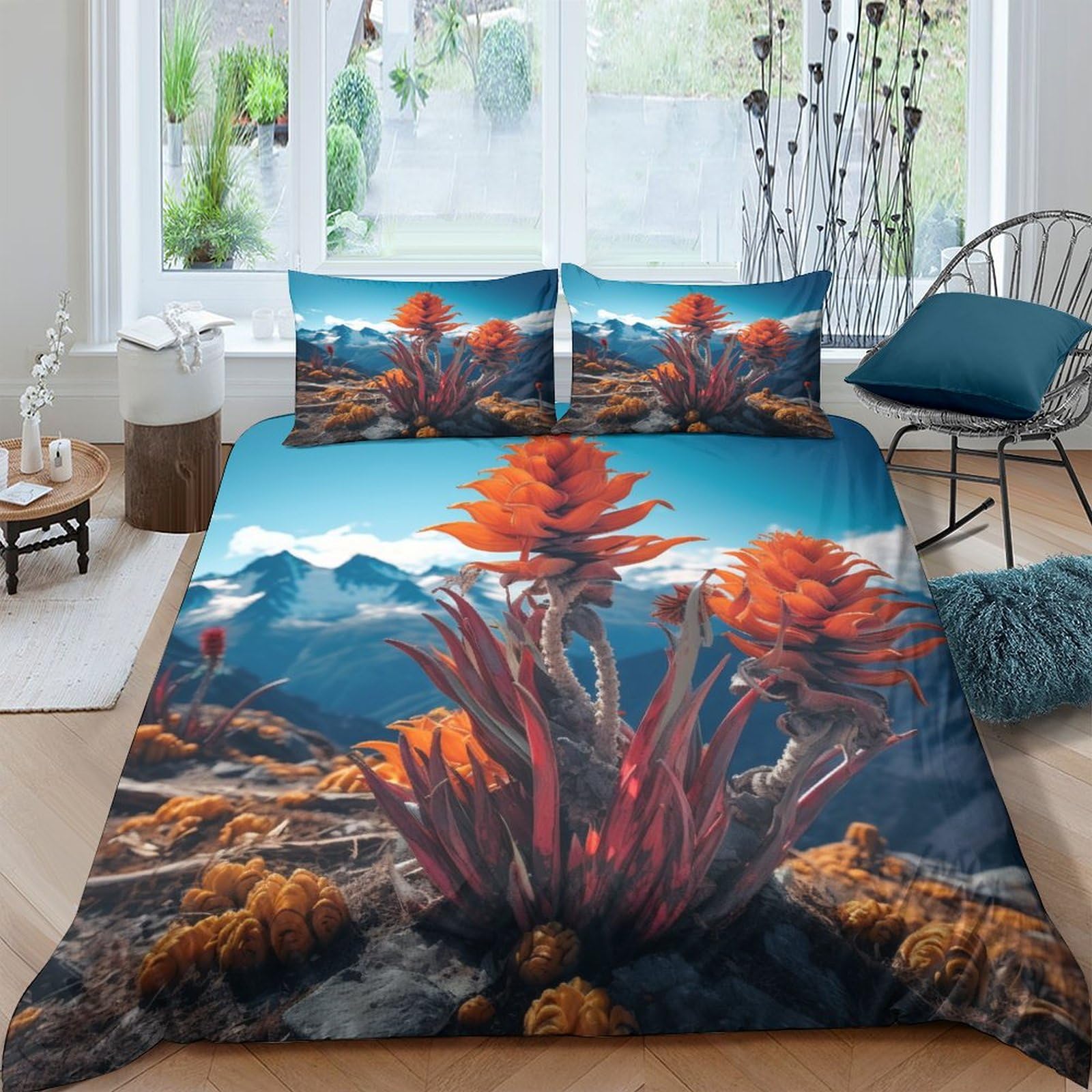 Housse de couette respirable contre la chaleur nocturne avec parure de lit fleurs 3D King