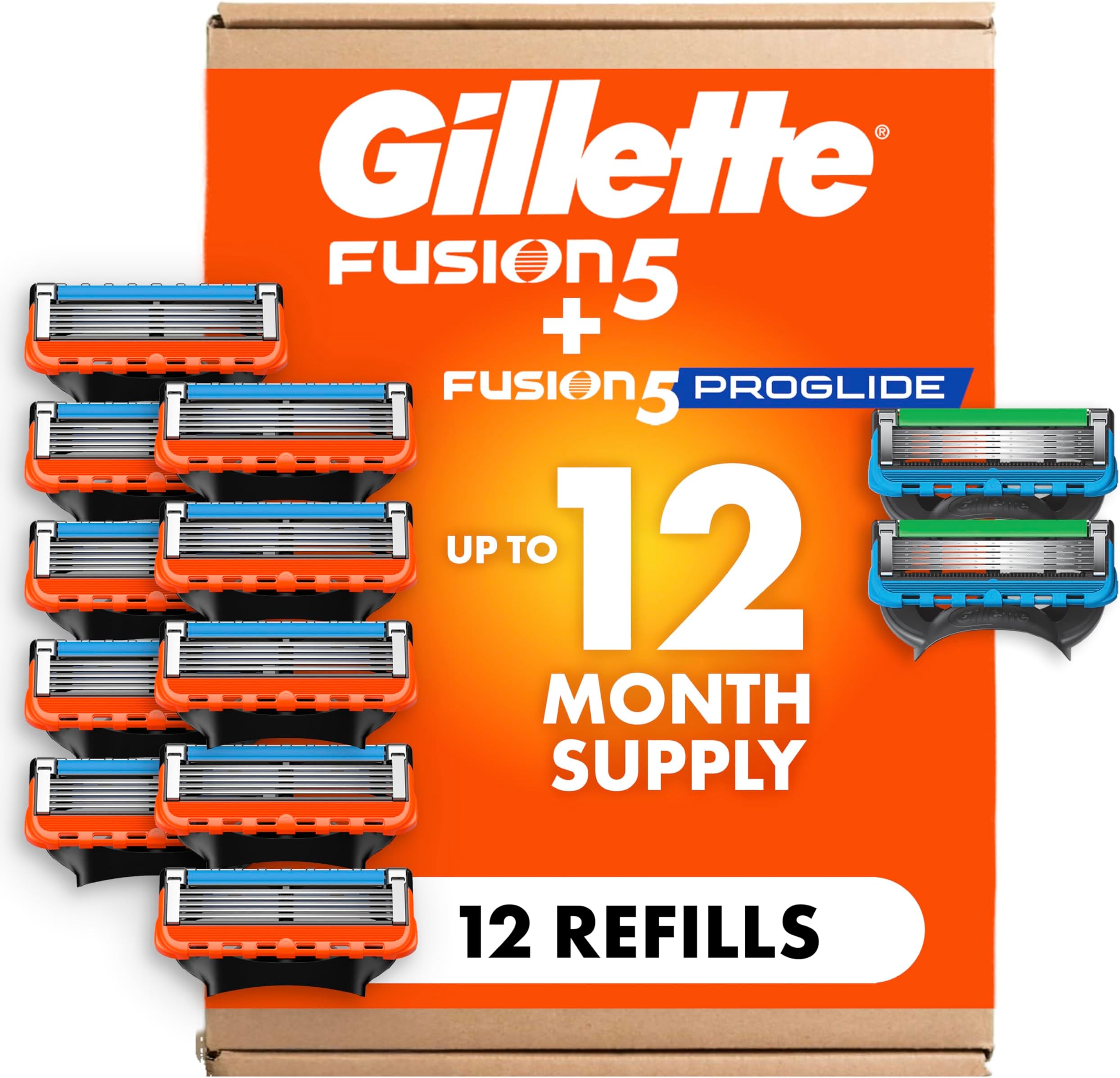 Mens Razor Blade Refills, 10 Fusion5 Cartridges, 2 ProGlide Cartridges, Lubrastrip for a More Comfortable Shave