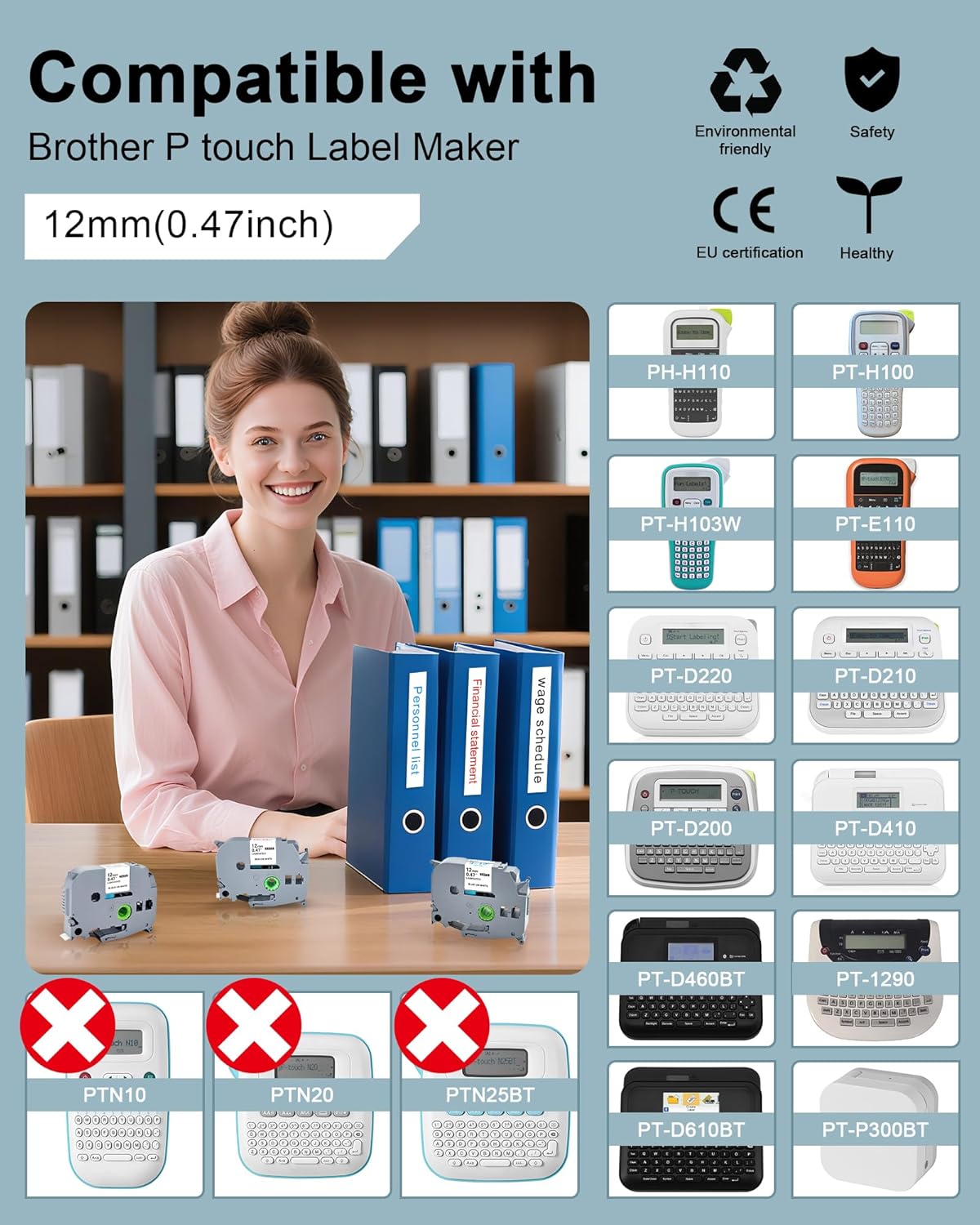 TITBIT 3 Pack P Touch Label Tape 12mm 0.47 Black/Red/Blue Font on White Compatible for Brother TZe Tz Tape Laminated TZe-231 TZe-232 TZe-233 for P Touch Label Maker PTD210 PTH110 PTD600 PTP300BT - Image 2