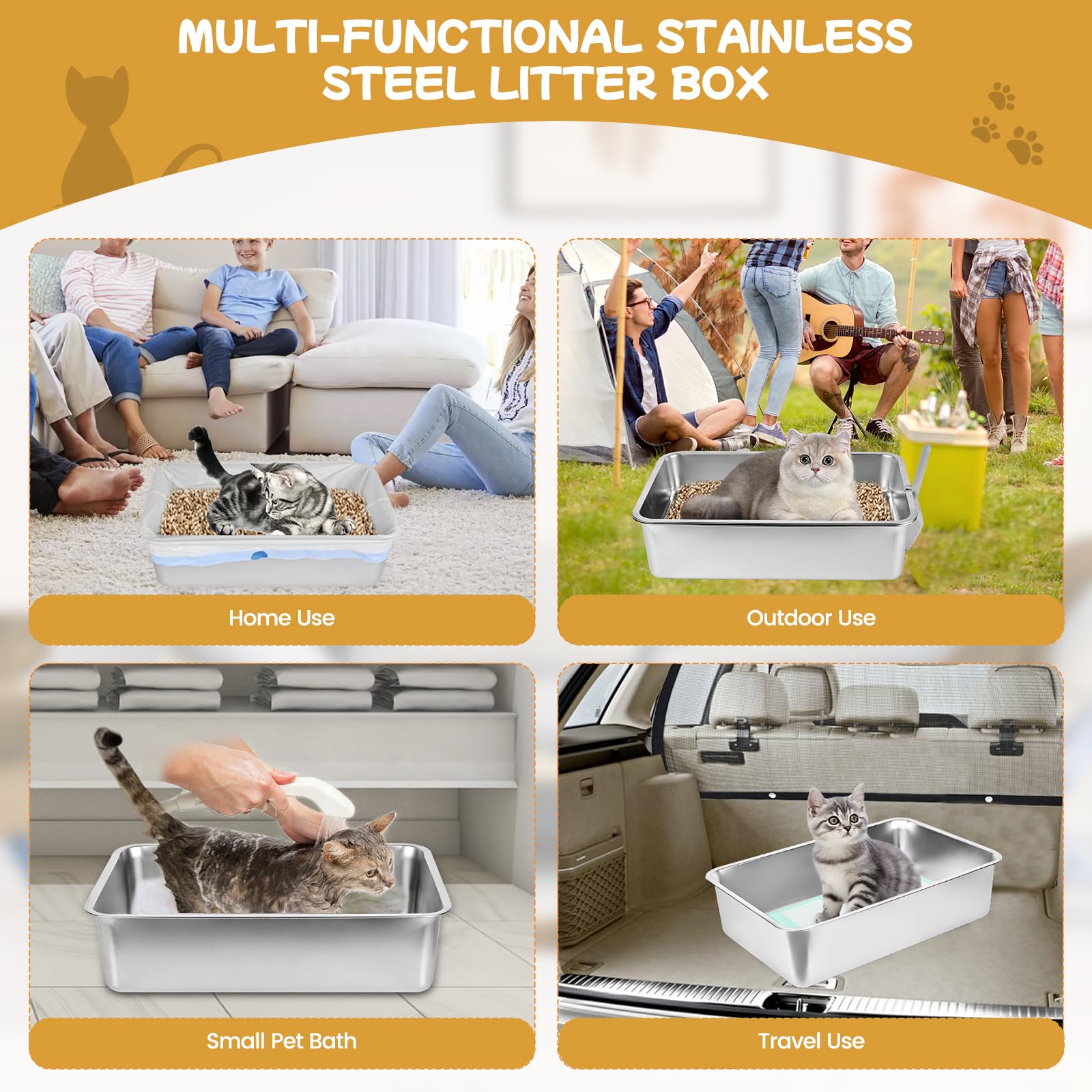 Edelstahl-Siebkasten mit Deckel, Großer Siebkasten für Katzenstreu mit Kiefernpellets und kleine Katzen (8 Inch)
