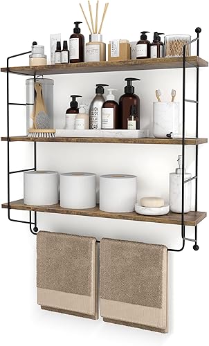 Sorbus Estantes flotantes de baño de 3 niveles para pared, almacenamiento de pared de madera para toallas, armario de almacenamiento sobre el