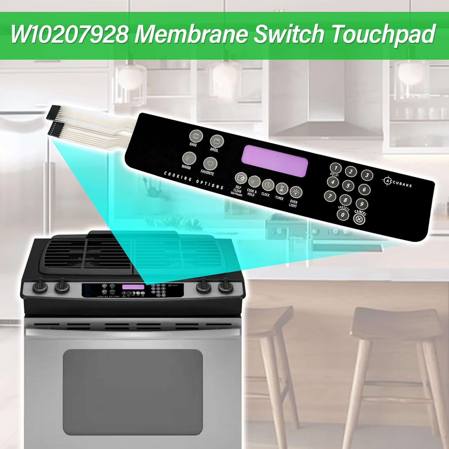W10207928 Membrane Switch Touchpad Compatible with Whirlpool Range Oven WPW10207928,AP6017095,PS11750390,W10177225