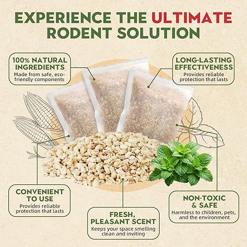 Miniatura 3 de Bolsas repelentes de ratones para control de plagas, seguras para mascotas y humanos, disuasorio natural de roedores para ratones, ratas, arañas,