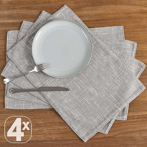 Miniatura 9 de JINCHAN Juego de cuatro manteles individuales texturizados de arpillera, manteles individuales de tela resistente para cocina, mesa de comedor,