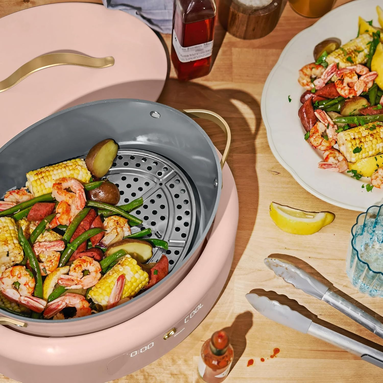 Beautiful 10-in-1 6Qt Electric Multi-Cooker by Drew Barrymore – Slow and Rice Cooker, Steamer, Dutch Oven, Sauté & More – Touch Display, Oven Safe, Dishwasher Safe (Rose)