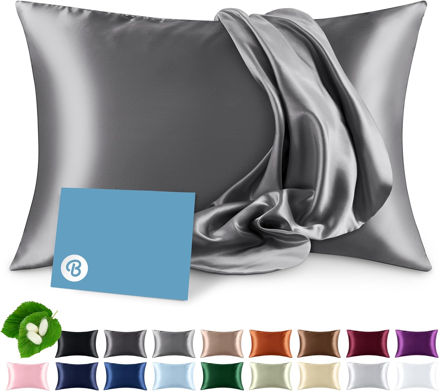 Bare Home 100% Mulberry Silk Pillowcase for Hair and Skin - Ultra Premium 6A Grade 19 Momme Silk Pillow Case - Hidden Zipper - Breathable Cooling Pillow Cover (Standard, Grey)