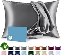 BareHome 100% Mulberry Silk Pillowcase 19 Momme 6A Grade for Hair & Skin - Breathable Cooling Standard Grey Envelope Closure
