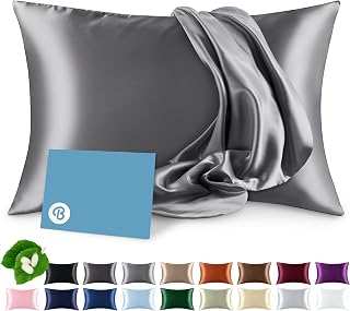 BareHome 100% Mulberry Silk Pillowcase 19 Momme 6A Grade for Hair & Skin - Breathable Cooling Standard Grey Envelope Closure